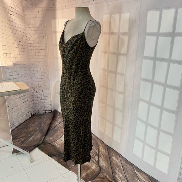 Zara green and black leopard print satin midi slip dress size XS - Picture 4 of 11